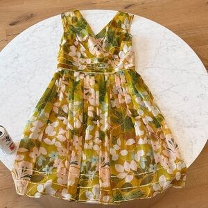 Floral Midi Dress in Yellow and Green Silk